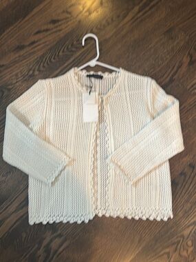 Zara Women's Cream Crochet-Edge Knit Open Cardigan
